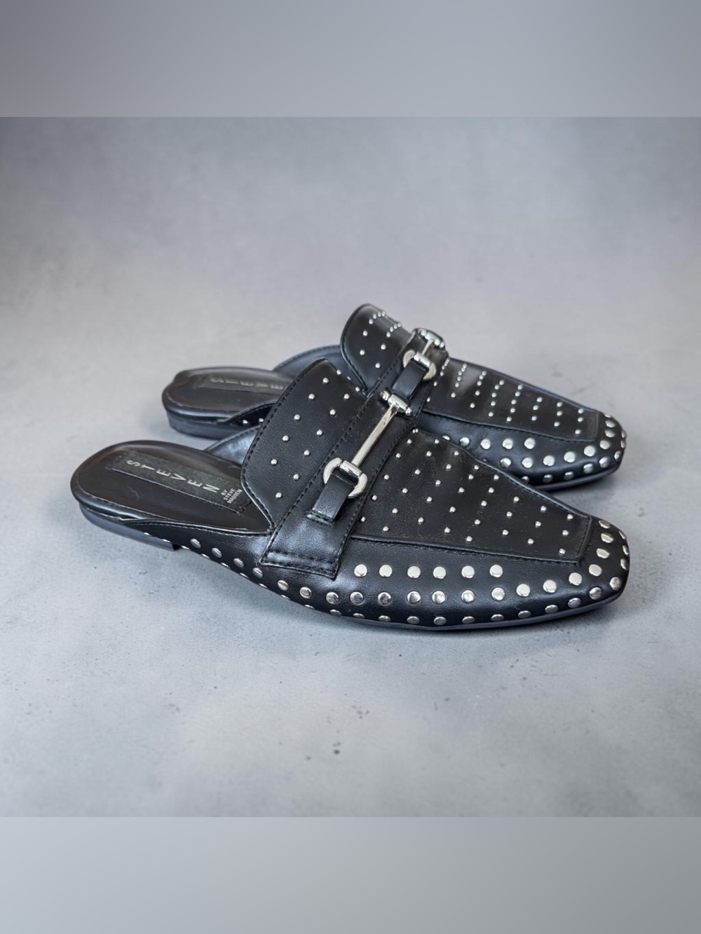 Steven By Steve Madden Black Studded Slip-On Loafers with Silver Accents